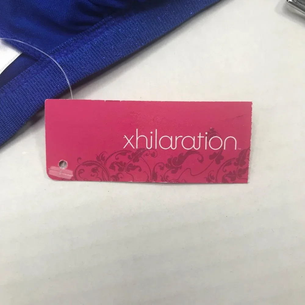 Xhilaration Junior's Size Small 0-2 Metallic Thread Bralette Bikini Top Blue New